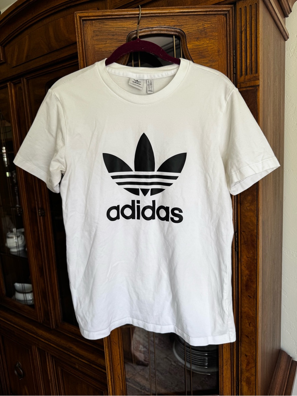 adidas White Tee with Black Trefoil Logo